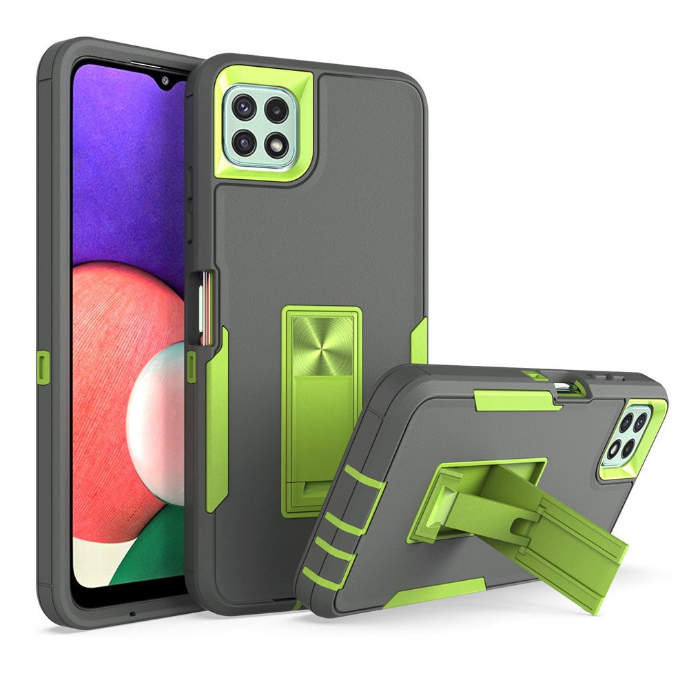 For Samsung Galaxy A22 5G (EU Version) Kickstand Phone Case Hard PC + Soft TPU Anti-drop Cover with Car Mount Metal Sheet