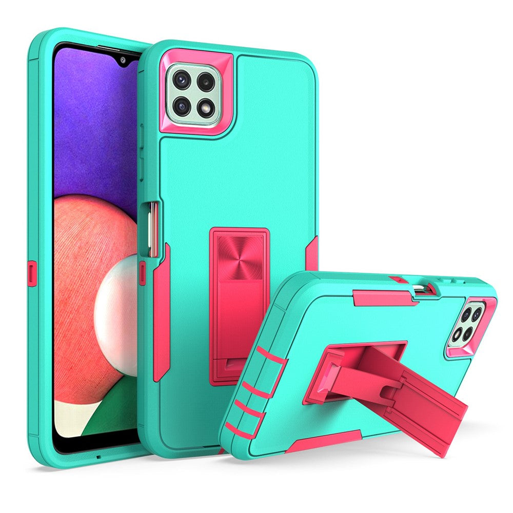 For Samsung Galaxy A22 5G (EU Version) Kickstand Phone Case Hard PC + Soft TPU Anti-drop Cover with Car Mount Metal Sheet