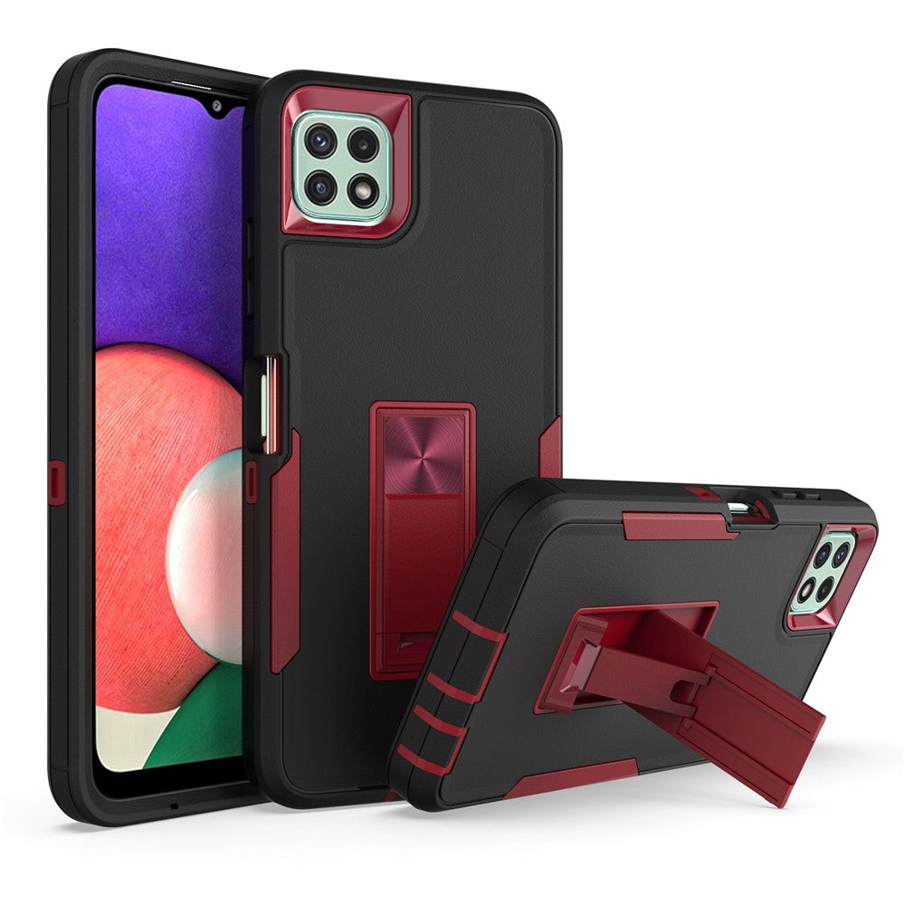For Samsung Galaxy A22 5G (EU Version) Kickstand Phone Case Hard PC + Soft TPU Anti-drop Cover with Car Mount Metal Sheet