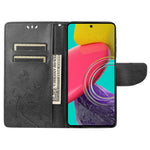 For Samsung Galaxy M33 5G (Global Version) Butterfly Flower Imprinted Wallet Case, PU Leather Foldable Stand Flip Cover with Hand Strap