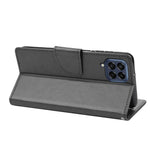 For Samsung Galaxy M33 5G (Global Version) Butterfly Flower Imprinted Wallet Case, PU Leather Foldable Stand Flip Cover with Hand Strap