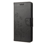 For Samsung Galaxy M33 5G (Global Version) Butterfly Flower Imprinted Wallet Case, PU Leather Foldable Stand Flip Cover with Hand Strap