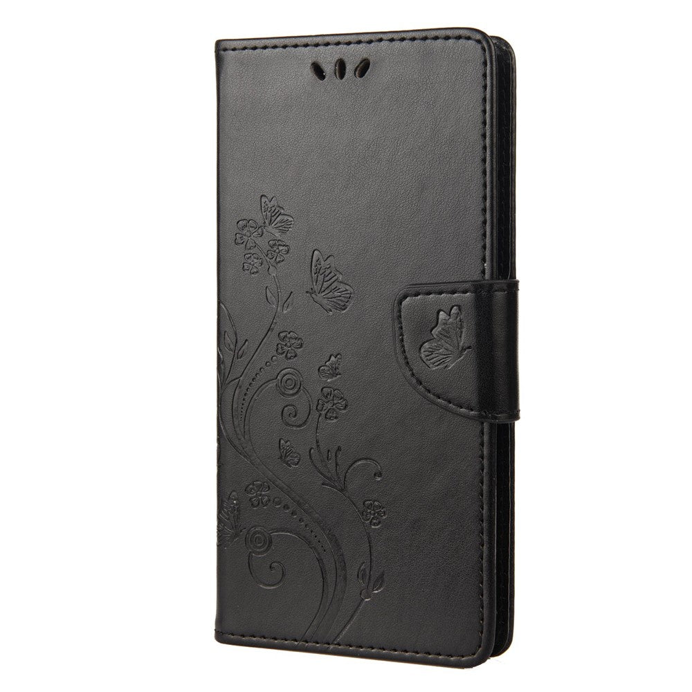 For Samsung Galaxy M33 5G (Global Version) Butterfly Flower Imprinted Wallet Case, PU Leather Foldable Stand Flip Cover with Hand Strap