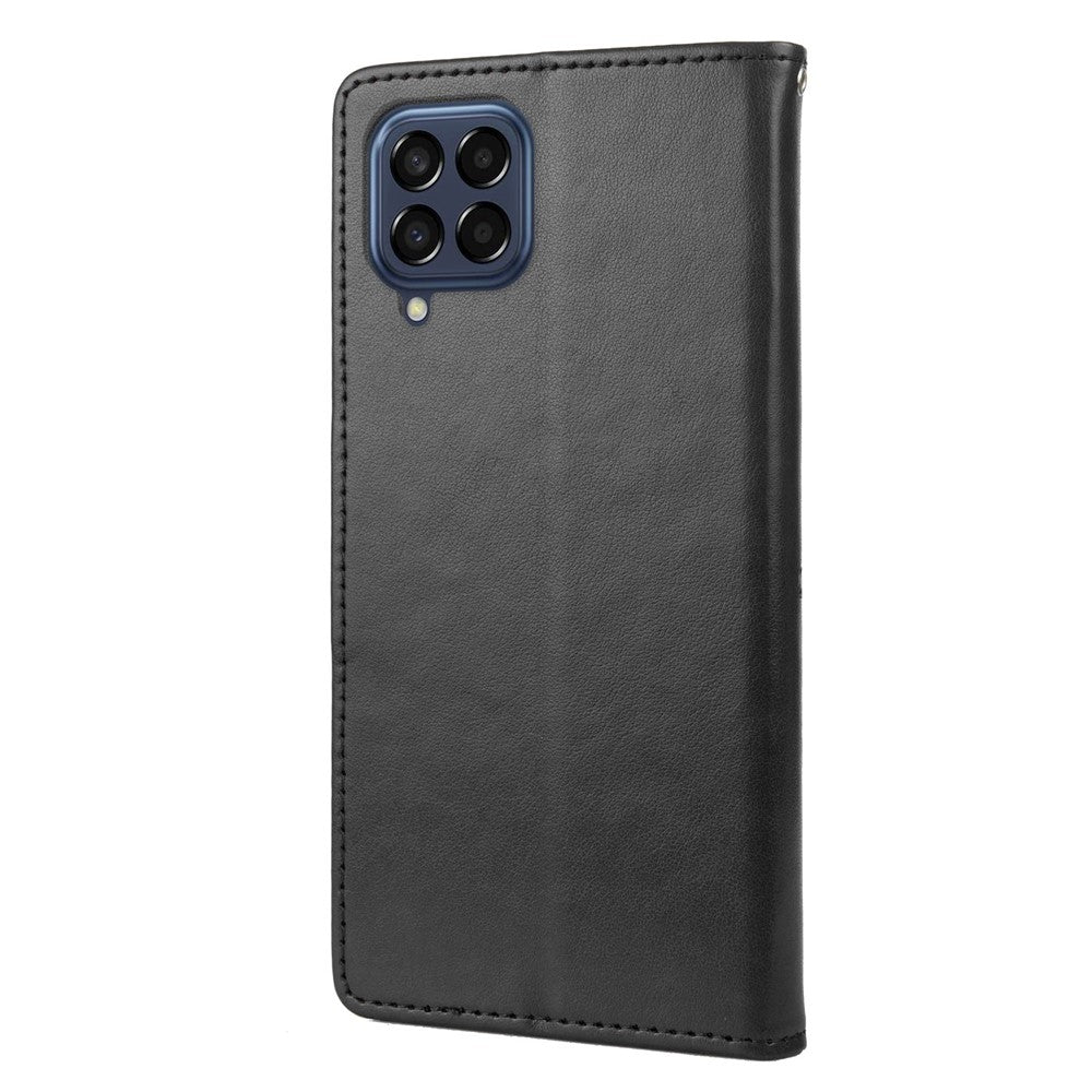 For Samsung Galaxy M33 5G (Global Version) Butterfly Flower Imprinted Wallet Case, PU Leather Foldable Stand Flip Cover with Hand Strap