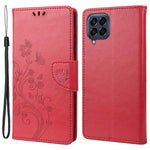 For Samsung Galaxy M33 5G (Global Version) Butterfly Flower Imprinted Wallet Case, PU Leather Foldable Stand Flip Cover with Hand Strap