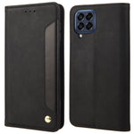 For Samsung Galaxy M33 5G (Global Version) Splicing PU Leather+TPU Skin-touch Feeling Case Stand Magnetic Absorption Flip Folio Wallet Cover