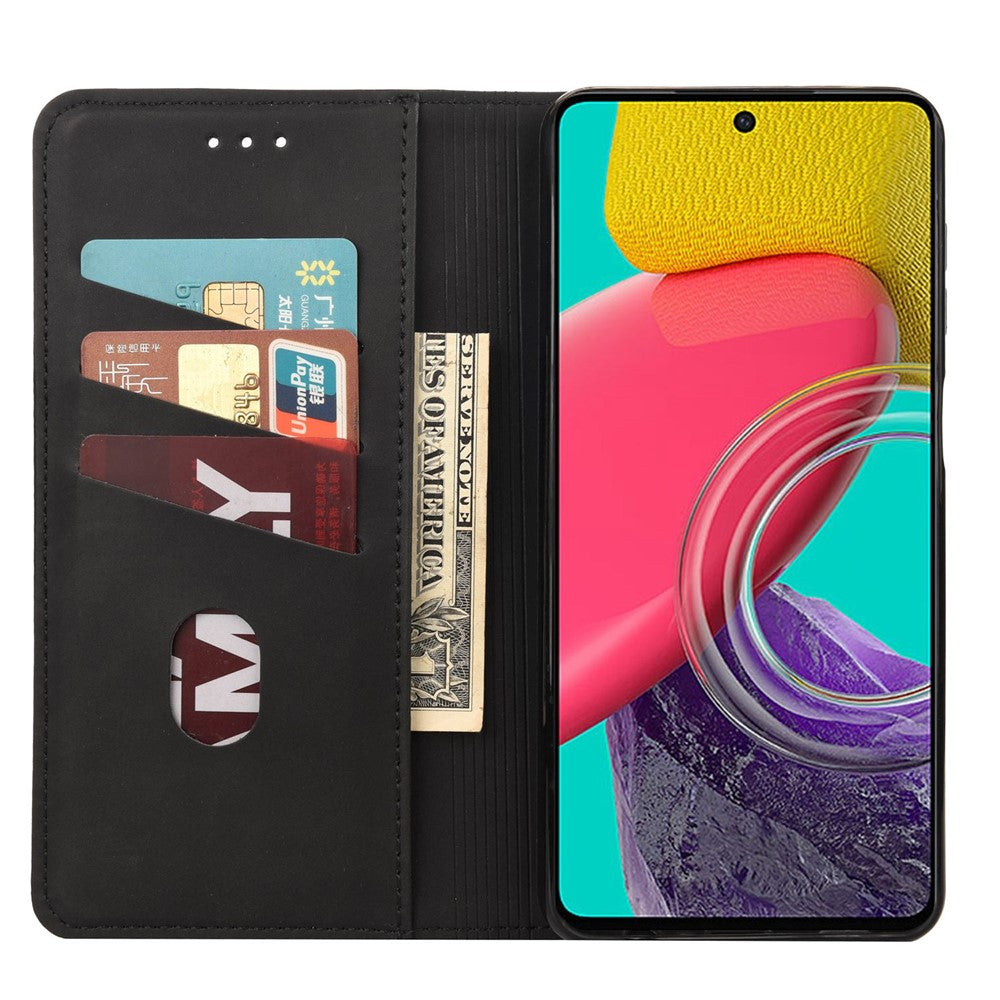 For Samsung Galaxy M33 5G (Global Version) Splicing PU Leather+TPU Skin-touch Feeling Case Stand Magnetic Absorption Flip Folio Wallet Cover