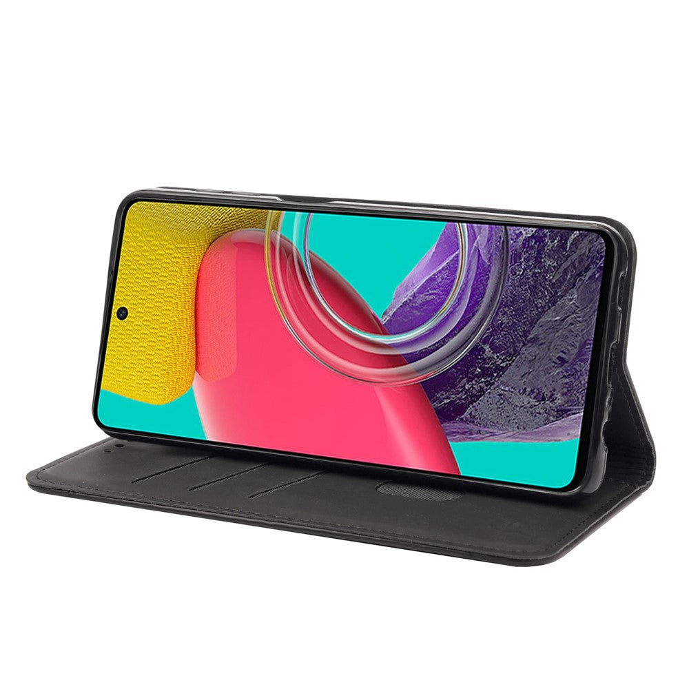 For Samsung Galaxy M33 5G (Global Version) Splicing PU Leather+TPU Skin-touch Feeling Case Stand Magnetic Absorption Flip Folio Wallet Cover