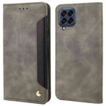 For Samsung Galaxy M33 5G (Global Version) Splicing PU Leather+TPU Skin-touch Feeling Case Stand Magnetic Absorption Flip Folio Wallet Cover