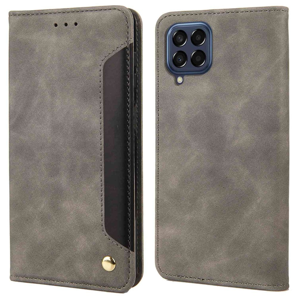 For Samsung Galaxy M33 5G (Global Version) Splicing PU Leather+TPU Skin-touch Feeling Case Stand Magnetic Absorption Flip Folio Wallet Cover