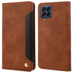 For Samsung Galaxy M33 5G (Global Version) Splicing PU Leather+TPU Skin-touch Feeling Case Stand Magnetic Absorption Flip Folio Wallet Cover