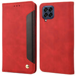 For Samsung Galaxy M33 5G (Global Version) Splicing PU Leather+TPU Skin-touch Feeling Case Stand Magnetic Absorption Flip Folio Wallet Cover