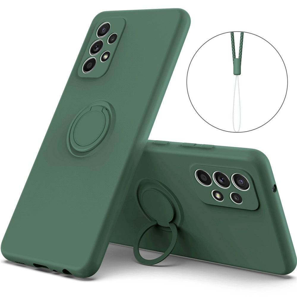 Til Samsung Galaxy A53 5G Ring Kickstand Design Flydende Silikone Telefoncover Ridsefast Cover med Snor