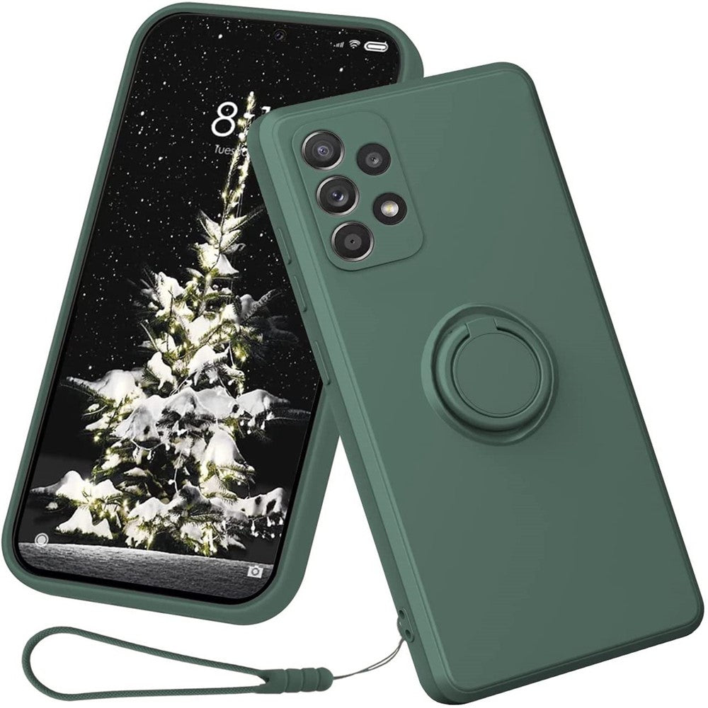 Til Samsung Galaxy A53 5G Ring Kickstand Design Flydende Silikone Telefoncover Ridsefast Cover med Snor