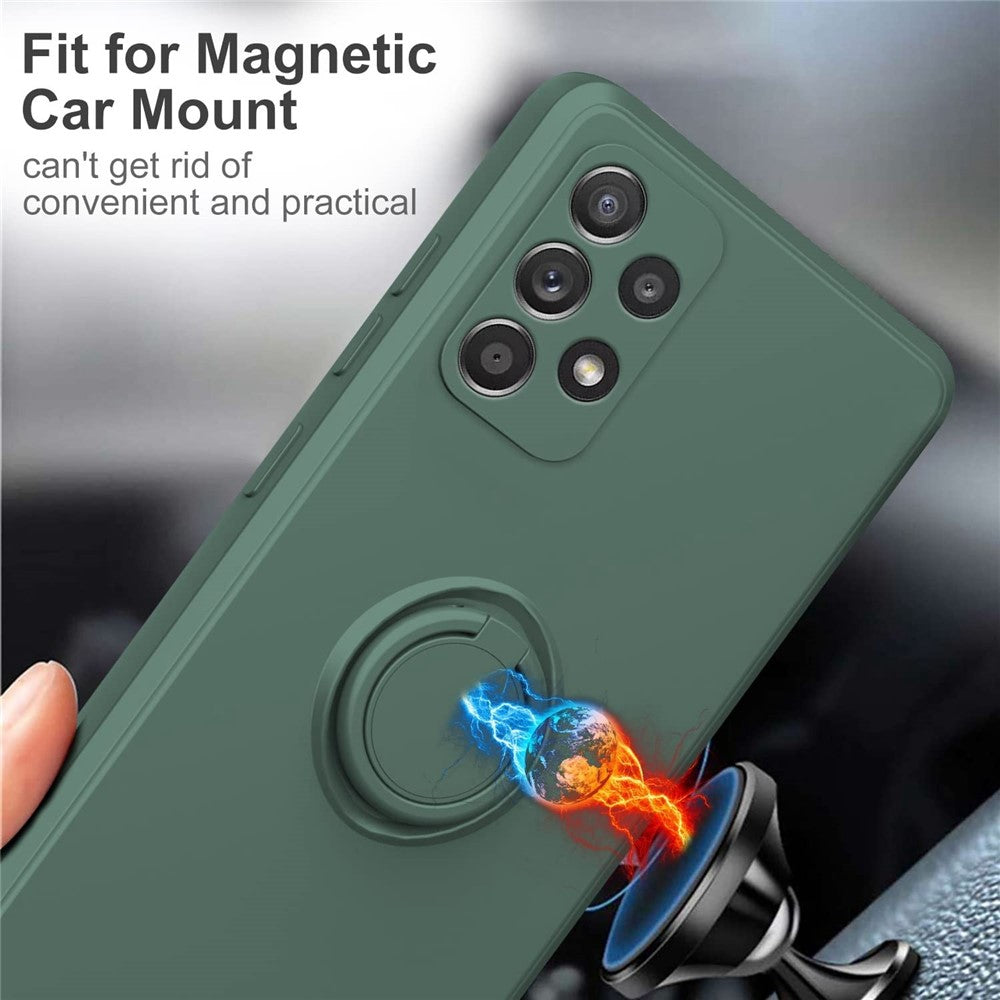 Til Samsung Galaxy A53 5G Ring Kickstand Design Flydende Silikone Telefoncover Ridsefast Cover med Snor