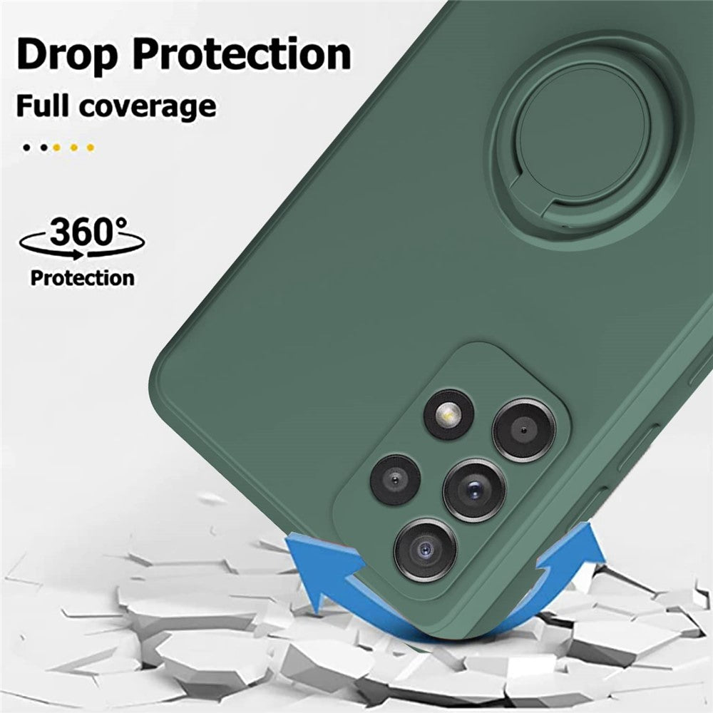 Til Samsung Galaxy A53 5G Ring Kickstand Design Flydende Silikone Telefoncover Ridsefast Cover med Snor