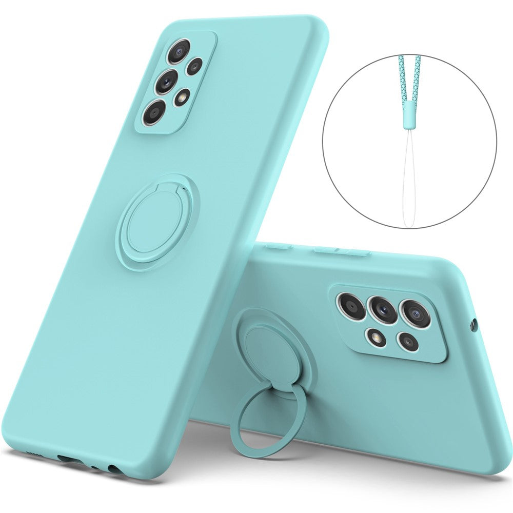 Til Samsung Galaxy A53 5G Ring Kickstand Design Flydende Silikone Telefoncover Ridsefast Cover med Snor