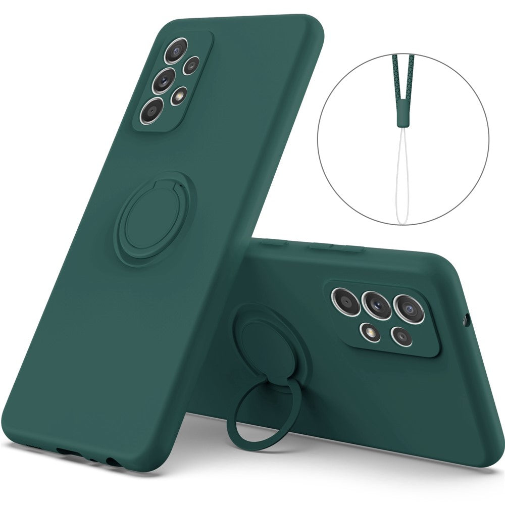 Til Samsung Galaxy A53 5G Ring Kickstand Design Flydende Silikone Telefoncover Ridsefast Cover med Snor