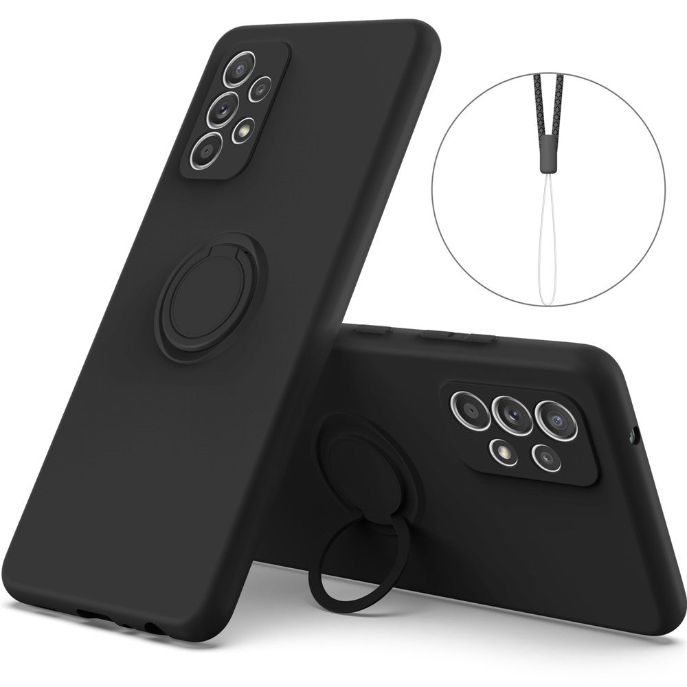 Til Samsung Galaxy A53 5G Ring Kickstand Design Flydende Silikone Telefoncover Ridsefast Cover med Snor