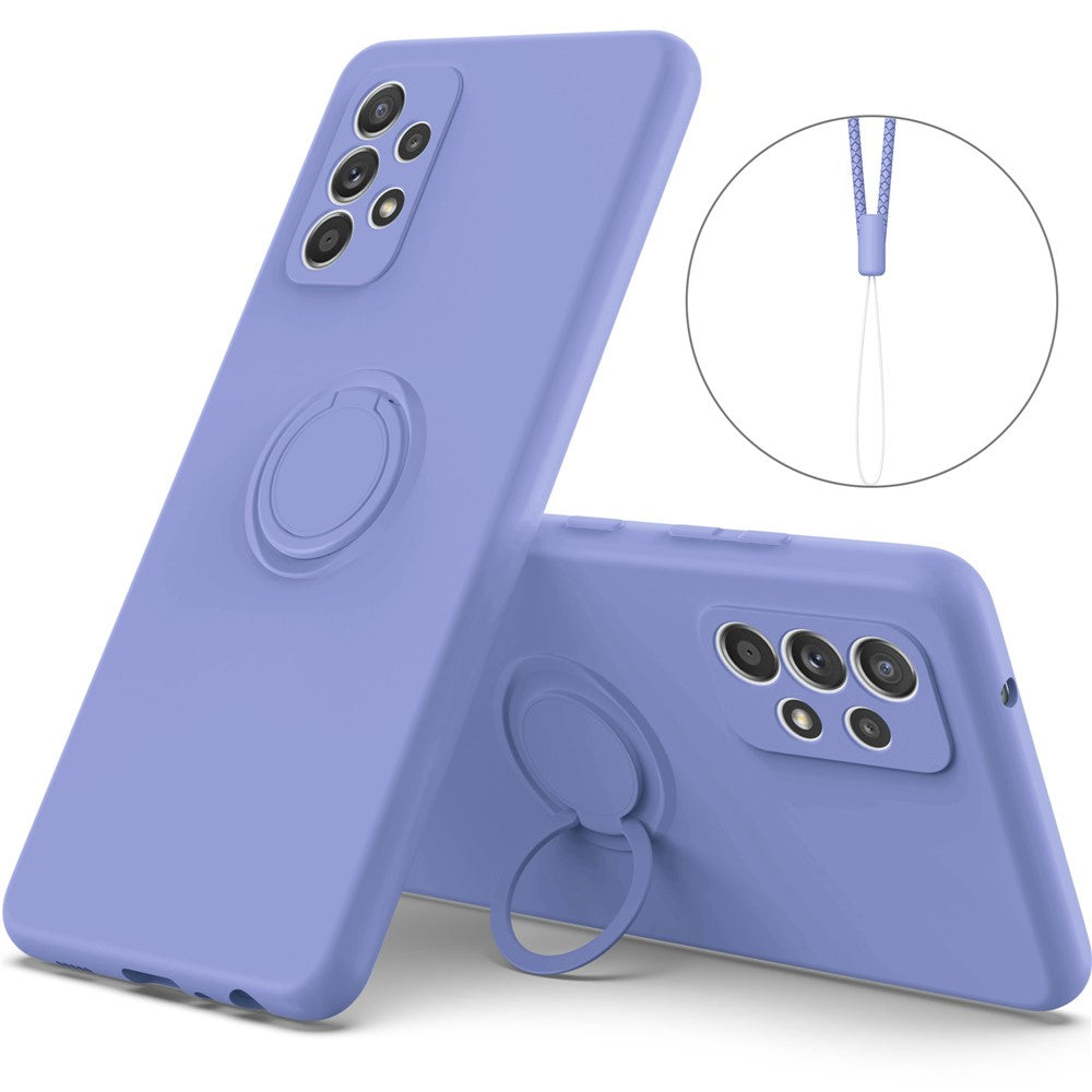 Til Samsung Galaxy A53 5G Ring Kickstand Design Flydende Silikone Telefoncover Ridsefast Cover med Snor