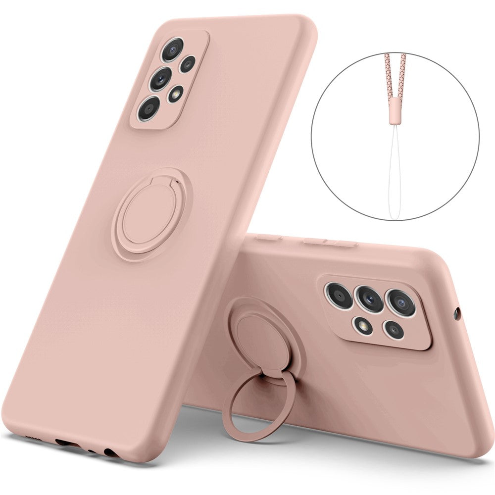 Til Samsung Galaxy A53 5G Ring Kickstand Design Flydende Silikone Telefoncover Ridsefast Cover med Snor