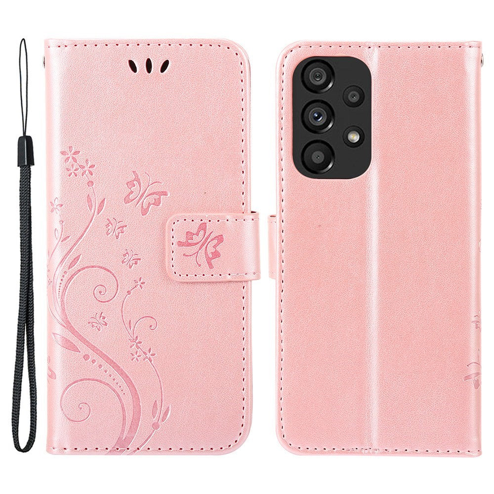 For Samsung Galaxy A73 5G Butterfly Flower Imprinted Wallet Phone Case PU Leather Folio Flip Cover with Stand/Strap
