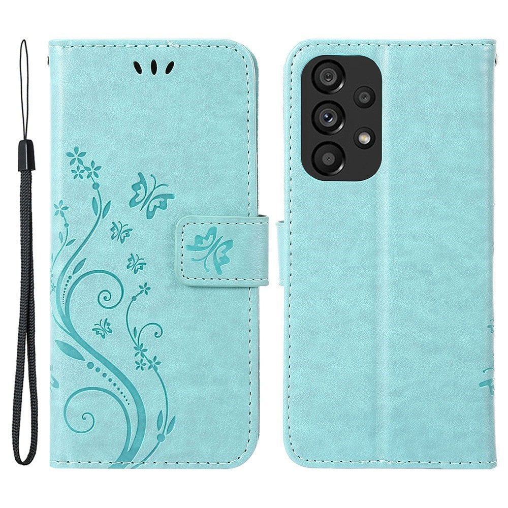 For Samsung Galaxy A73 5G Butterfly Flower Imprinted Wallet Phone Case PU Leather Folio Flip Cover with Stand/Strap