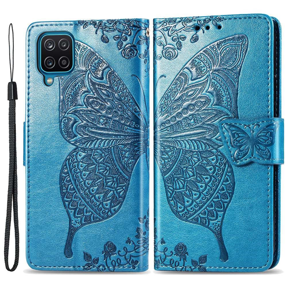 Big Butterfly Imprinting Leather Phone Shell for Samsung Galaxy M33 5G (Global Version), Full Coverage PU Leather Case with Stand Wallet + Handy Strap