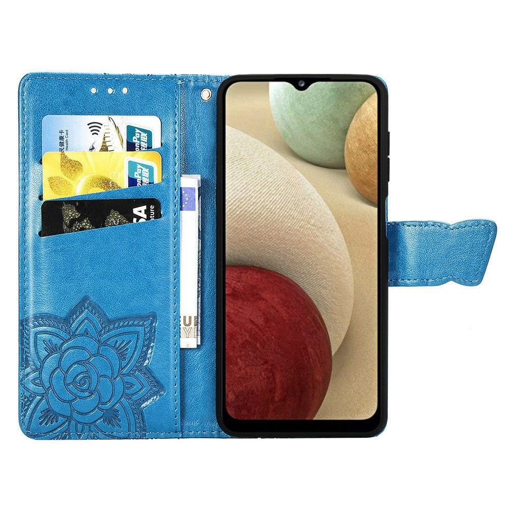 Big Butterfly Imprinting Leather Phone Shell for Samsung Galaxy M33 5G (Global Version), Full Coverage PU Leather Case with Stand Wallet + Handy Strap