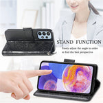 Stor sommerfuglprægning PU-lædertelefonetui til Samsung Galaxy A23 5G (Global Version), drop-preventivt stativ-pung-etui med praktisk rem