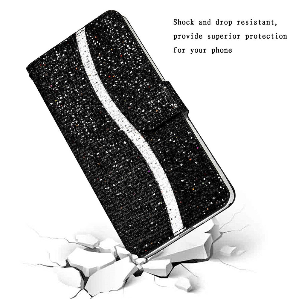 Til Samsung Galaxy A13 4G Glitter Pailletter Splejsning Cover PU Læder Stander Aftagelig Håndledsrem Flip Tegnebog Telefon Etui