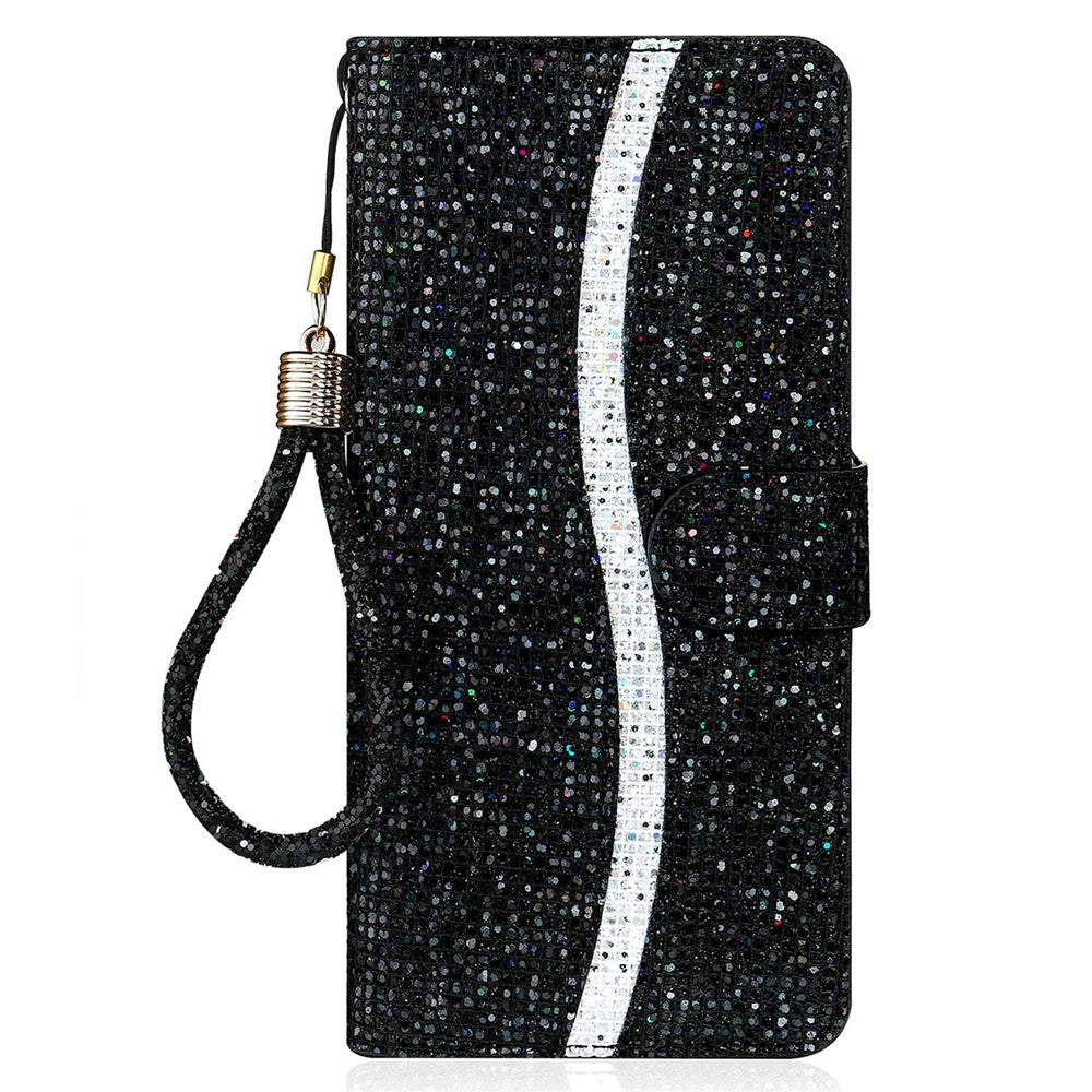 Til Samsung Galaxy A13 4G Glitter Pailletter Splejsning Cover PU Læder Stander Aftagelig Håndledsrem Flip Tegnebog Telefon Etui