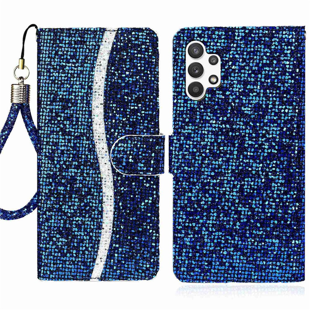 Til Samsung Galaxy A13 4G Glitter Pailletter Splejsning Cover PU Læder Stander Aftagelig Håndledsrem Flip Tegnebog Telefon Etui