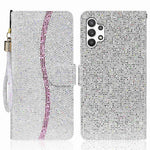 Til Samsung Galaxy A13 4G Glitter Pailletter Splejsning Cover PU Læder Stander Aftagelig Håndledsrem Flip Tegnebog Telefon Etui