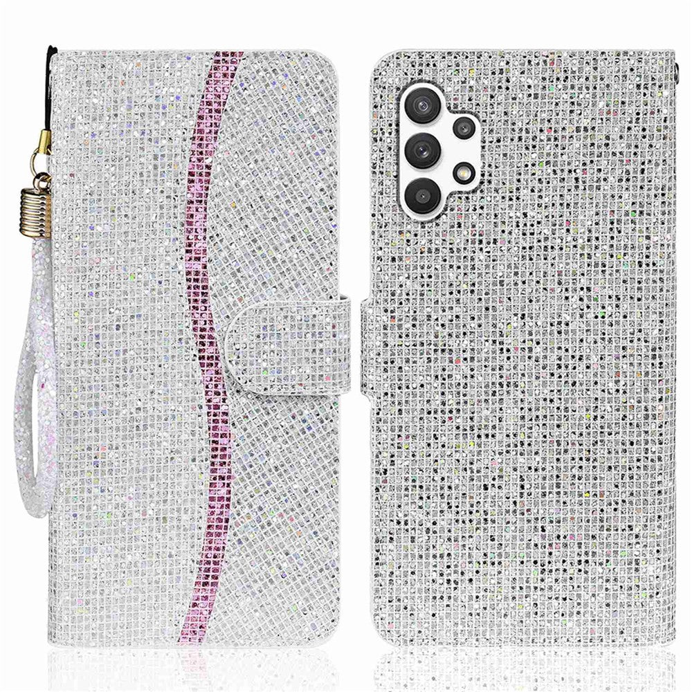 Til Samsung Galaxy A13 4G Glitter Pailletter Splejsning Cover PU Læder Stander Aftagelig Håndledsrem Flip Tegnebog Telefon Etui