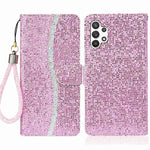 Til Samsung Galaxy A13 4G Glitter Pailletter Splejsning Cover PU Læder Stander Aftagelig Håndledsrem Flip Tegnebog Telefon Etui