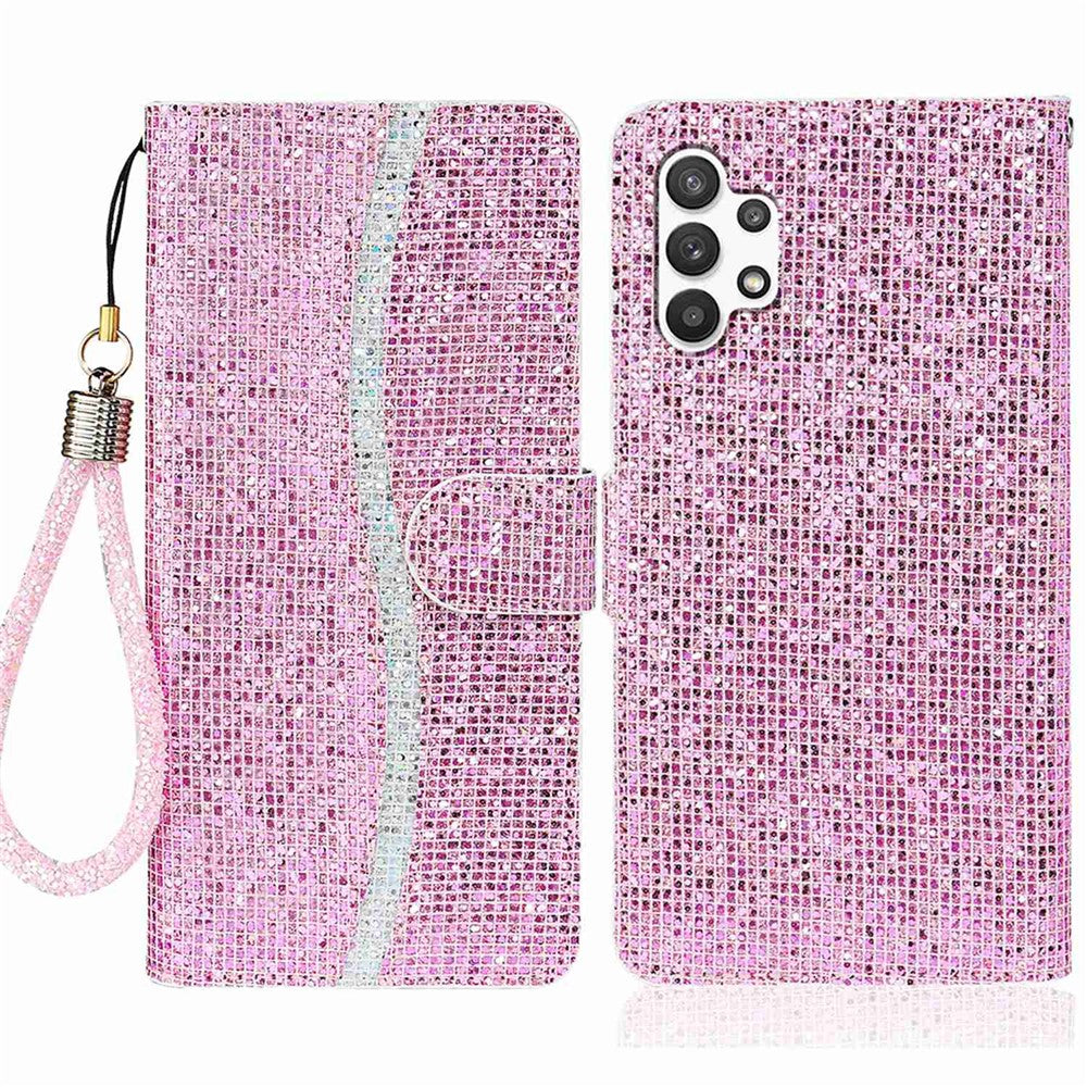Til Samsung Galaxy A13 4G Glitter Pailletter Splejsning Cover PU Læder Stander Aftagelig Håndledsrem Flip Tegnebog Telefon Etui