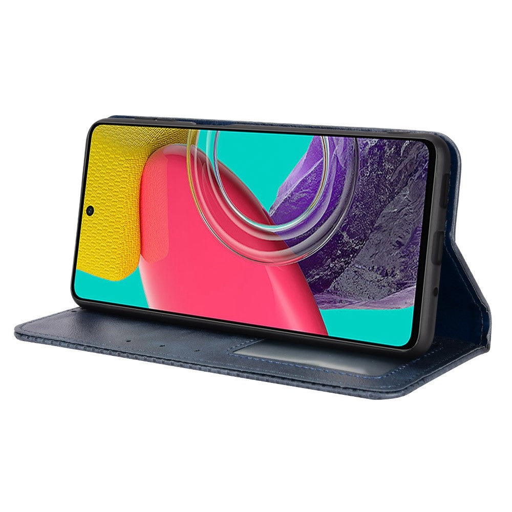 Auto-Absorbed Phone Cover for Samsung Galaxy M53 5G, Retro Surface Anti-Fall Wallet Stand Leather Mobile Phone Accessory