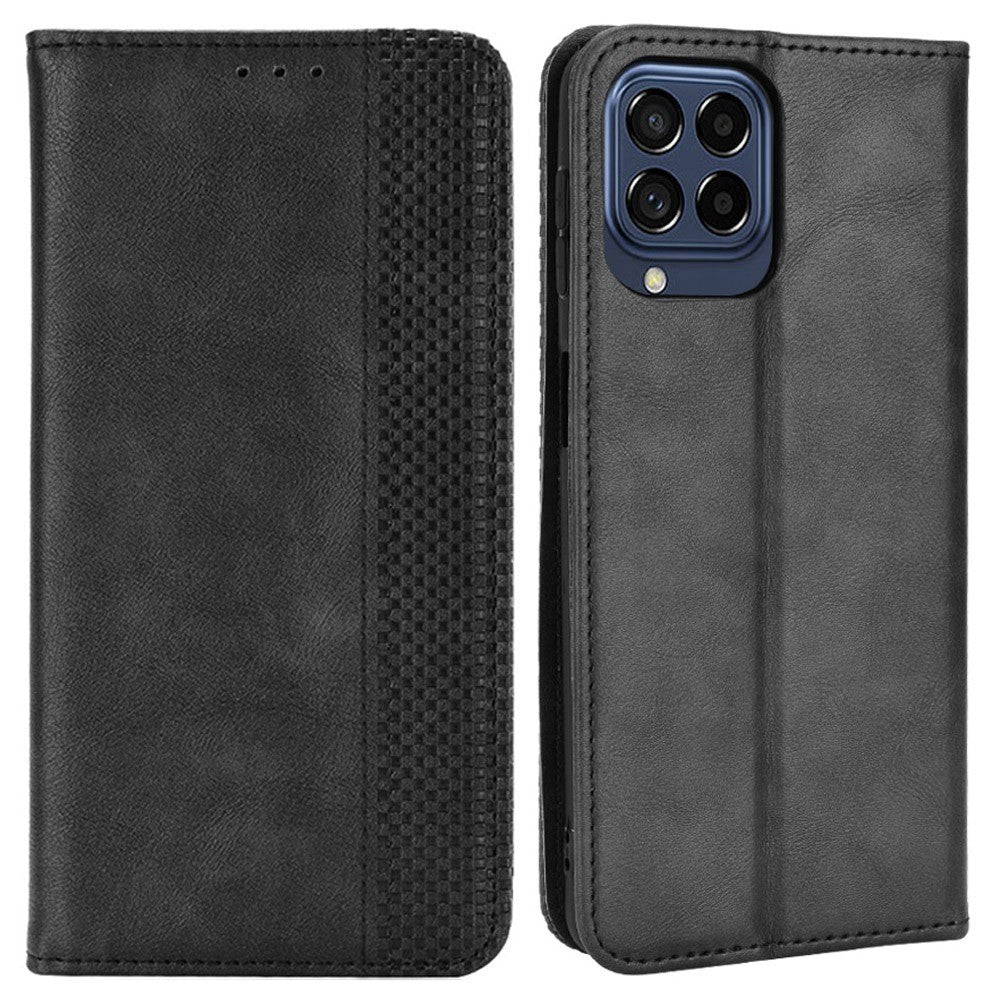 Phone Cover for Samsung Galaxy M33 5G (Global Version), Well-protected Anti-scratch Auto-Absorbed Retro Surface Wallet Stand Leather Phone Accessory