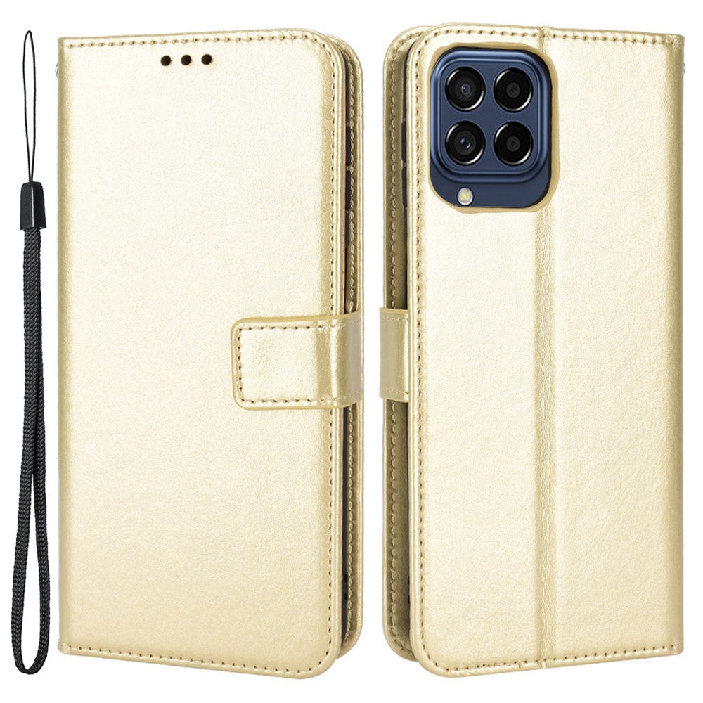 For Samsung Galaxy M33 5G (Global Version) Crazy Horse Texture Wallet Flip Cover PU Leather TPU Inner Shell Magnetic Closure Stand Function Folio Case with Strap