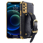 Til Samsung Galaxy A13 4G Stødsikkert Elektroplateret Krokodillemønster Telefoncover Ridsefast Beskyttende Mobilcover PU Læderbelagt TPU Skal med Håndrem og Støttefod