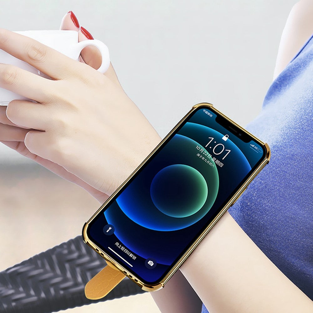 Til Samsung Galaxy A13 4G Stødsikkert Elektroplateret Krokodillemønster Telefoncover Ridsefast Beskyttende Mobilcover PU Læderbelagt TPU Skal med Håndrem og Støttefod