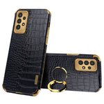 For Samsung Galaxy A13 4G Phone Case with Ring Holder Kickstand Anti-drop Precise Cutout Crocodile Texture Leather Coated TPU 6D Electroplated Scratch Resistant Shell