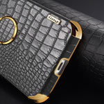 For Samsung Galaxy A13 4G Phone Case with Ring Holder Kickstand Anti-drop Precise Cutout Crocodile Texture Leather Coated TPU 6D Electroplated Scratch Resistant Shell