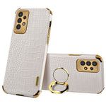 For Samsung Galaxy A13 4G Phone Case with Ring Holder Kickstand Anti-drop Precise Cutout Crocodile Texture Leather Coated TPU 6D Electroplated Scratch Resistant Shell
