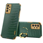 For Samsung Galaxy A13 4G Phone Case with Ring Holder Kickstand Anti-drop Precise Cutout Crocodile Texture Leather Coated TPU 6D Electroplated Scratch Resistant Shell