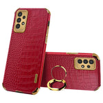 For Samsung Galaxy A13 4G Phone Case with Ring Holder Kickstand Anti-drop Precise Cutout Crocodile Texture Leather Coated TPU 6D Electroplated Scratch Resistant Shell