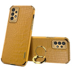 For Samsung Galaxy A13 4G Phone Case with Ring Holder Kickstand Anti-drop Precise Cutout Crocodile Texture Leather Coated TPU 6D Electroplated Scratch Resistant Shell