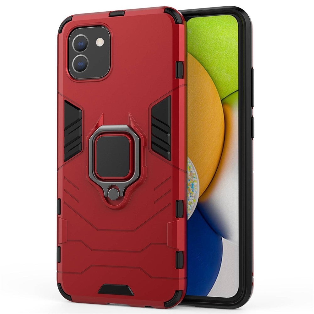 For Samsung Galaxy A03 (166.5mm) TPU+PC Shockproof Protection Case Military Grade Armor Ring Holder Back Cover