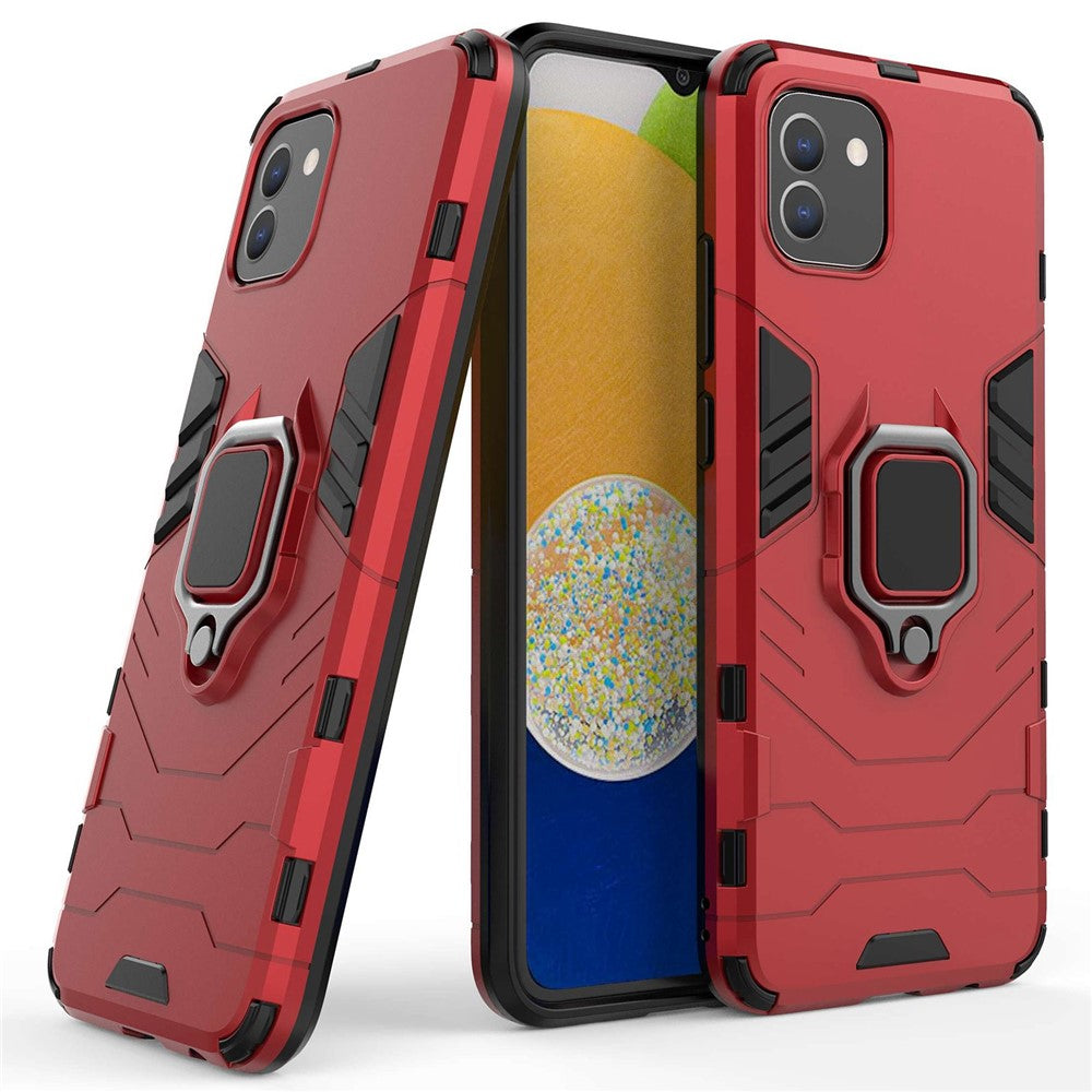 For Samsung Galaxy A03 (166.5mm) TPU+PC Shockproof Protection Case Military Grade Armor Ring Holder Back Cover